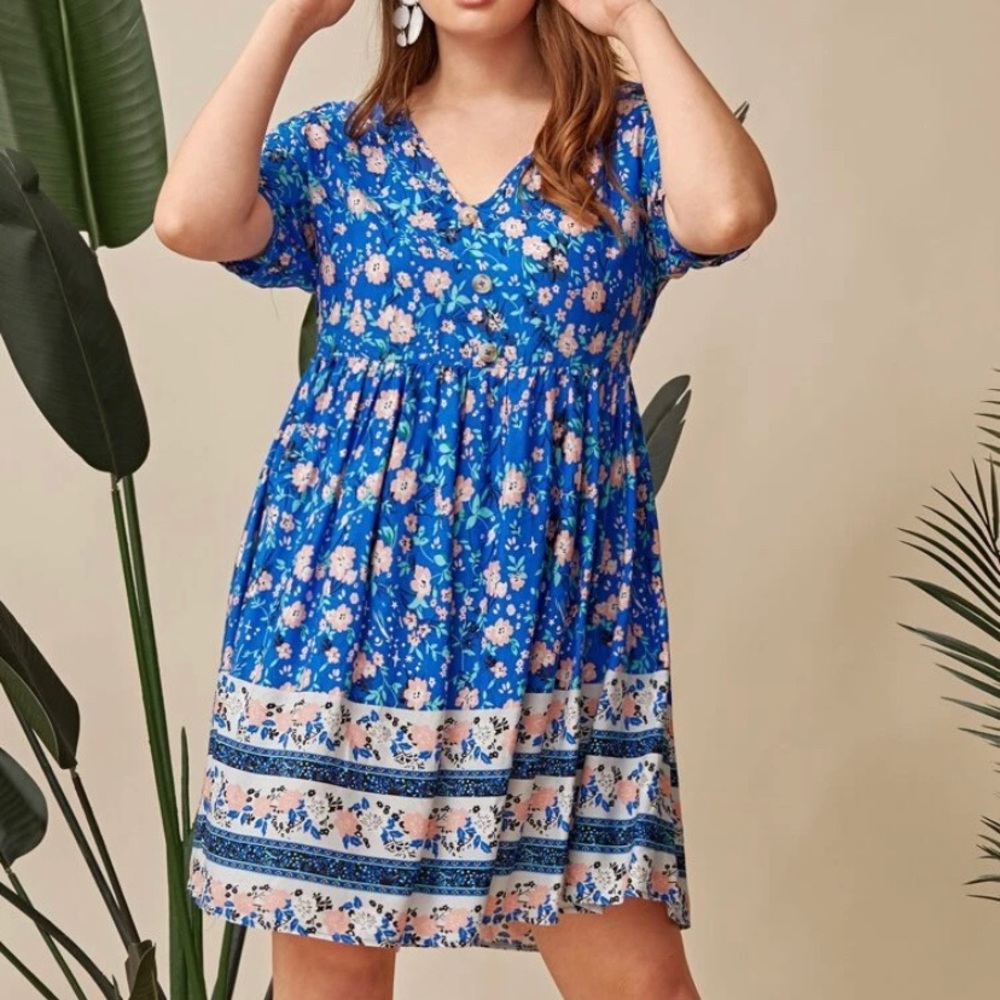 SHEIN blue floral plus size dress